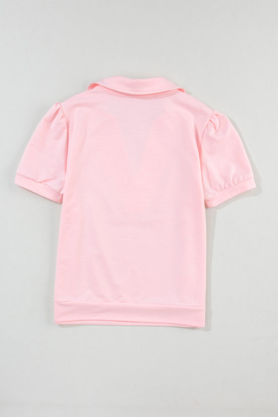 Pink Collared & Puff Sleeve T-Shirt