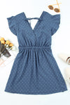 Sky Blue Swiss Dot V Neck Wrap Beach Dress