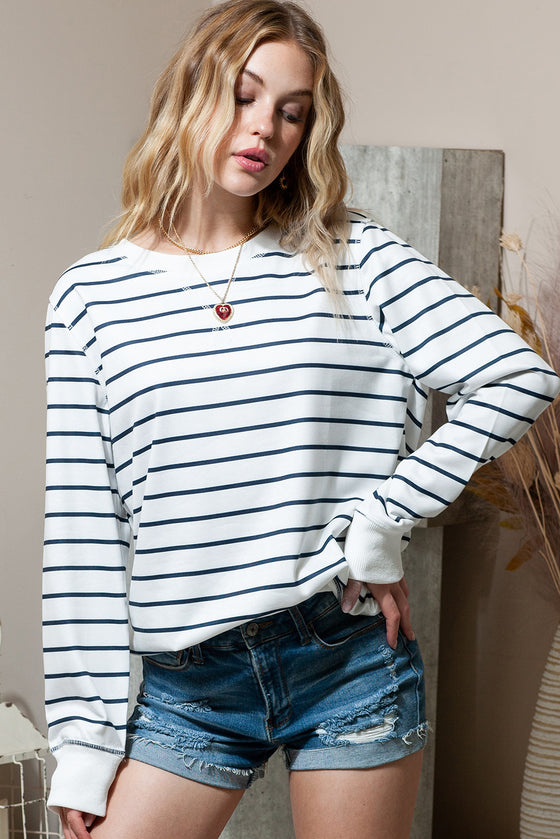 Striped Print Casual Long Sleeve Pullover Top | Available in 2 Colors