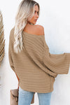 Apricot Solid Color Ribbed Knit 3/4 Sleeve Pullover Sweater | Available in 5 sizes