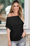 Black Solid Color Cowl Neck Tee