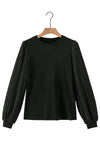 Black Contrast Ribbed Bishop Sleeve Top | Available in 3 Colors