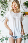 Apricot Swiss Dot Crochet Eyelet Back Button Detail Blouse | Available in 3 Colors