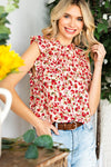 Red Floral Sleeveless Shirt