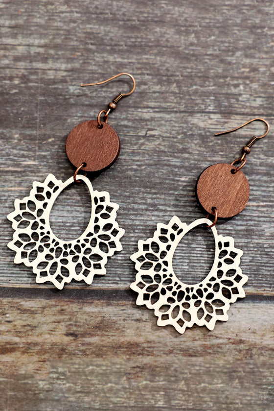 Laced Round Wood Pendant Earrings