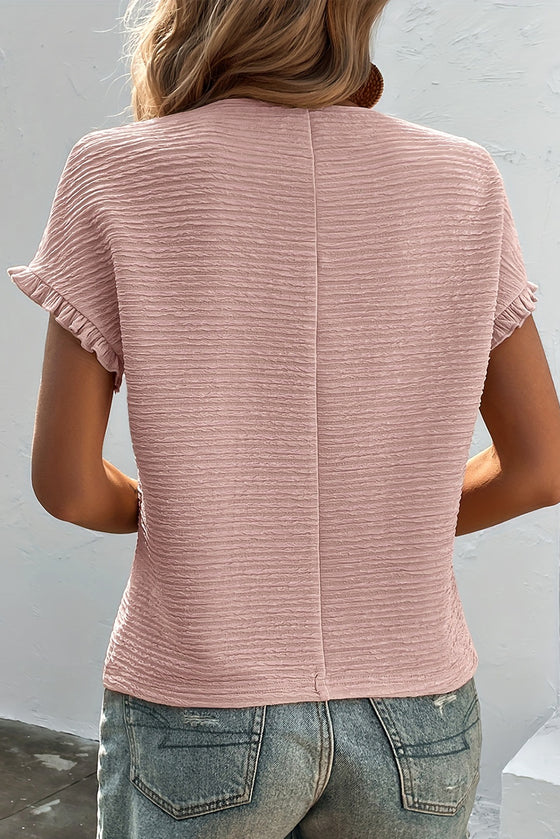 Light Pink Textured Frill Cuffs Short Sleeve Blouse