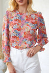 Multicolor Floral Print Smocked Cuffs Long Sleeve Blouse | Available in 2 Patterns