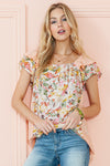 Apricot Pink Floral Print Ruffle Sleeve Blouse | Available in 2 Colors