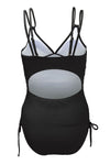 Black Ribbed Knit Backless One-Piece Swimsuit