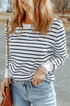 Striped Print Casual Long Sleeve Pullover Top | Available in 2 Colors