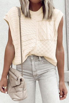  Beige Plain Twist Cable Knitted Top