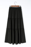 Black Casual Tiered Drawstring Elastic Waist Maxi Skirt