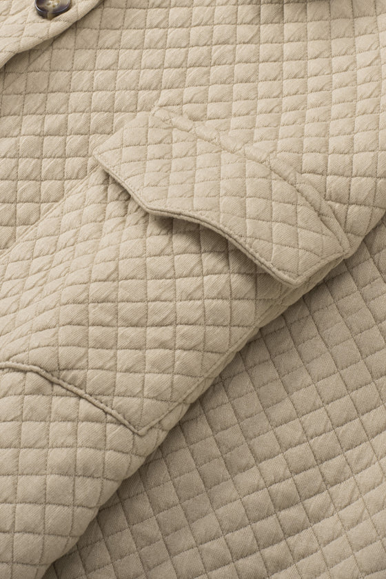 Khaki Lattice Texture Pockets Button Up Quilted Shacket | Available in 4 Colors