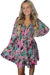 Pink Paisley Print Smocked Ruffle Hem Dress