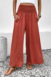 Red Smocked Pockets High Waisted Beach Pants