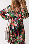 Abstract Print Waist Belted Long Sleeve Dress | Other Colors Available