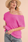 Red Clay Plain Knit Loose Batwing Sleeve Blouse