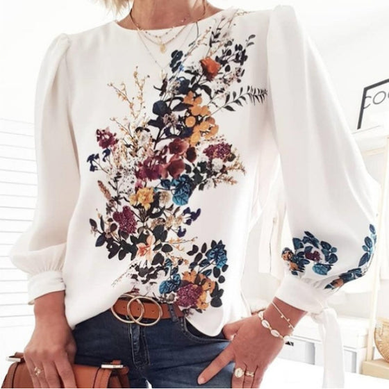 Printed Floral Patterned Long-sleeved T-shirt