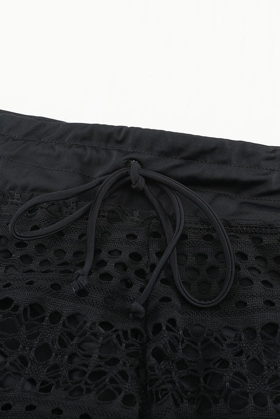 Black Crochet Drawstring Cut Out Bikini Bottom