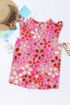 Pink Boho Floral Print Ruffle Mock Neck Sleeveless Shirt