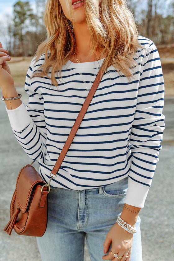 Striped Print Casual Long Sleeve Pullover Top | Available in 2 Colors