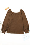 Pink Waffle Texture Casual Square Neck Pullover Top | Available in 5 Colors