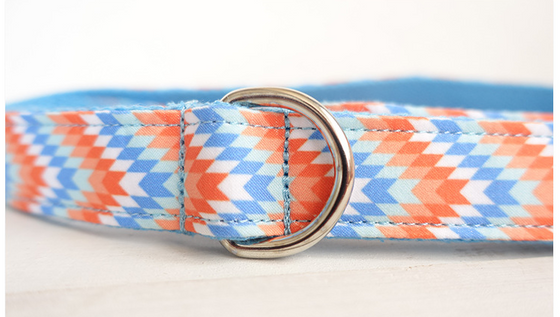 Luxury Orange and Blue Nordic Patterned Dog Collar and Leash