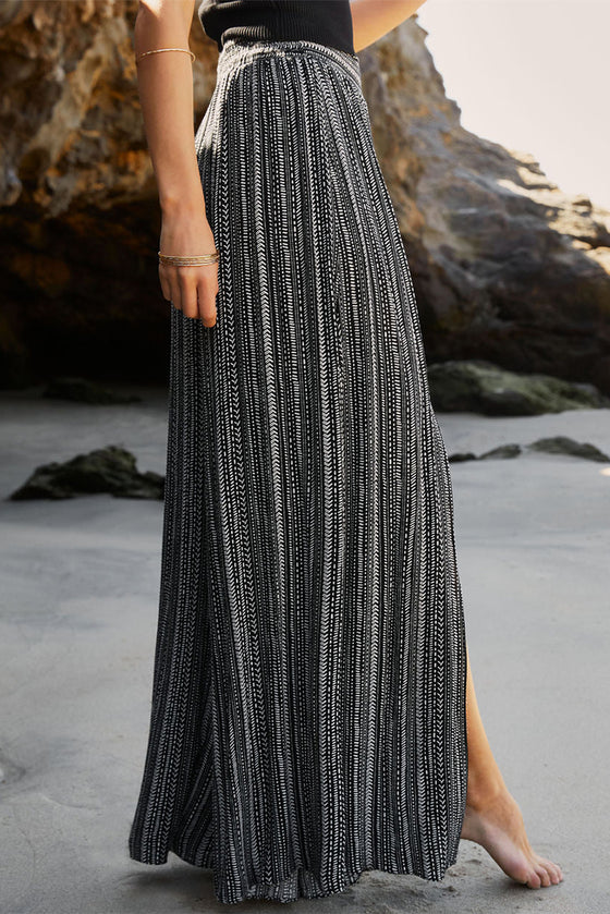 White Striped Printed Slit Wide Leg High Waist Pants | Available in 2 Colors