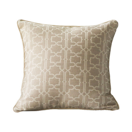 Cotton Geometric Pattern Throw Pillows with Beige Piping in 20" x 20"