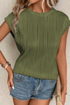 Jungle Green Wavy Textured Cap Sleeve Top | Available in 4 Colors