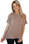 Smoky Brown Corded Textured Crew Neck T Shirt