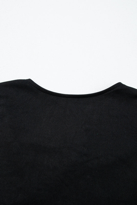 Black Solid Color Cowl Neck Tee