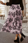 Apricot Floral Leaves Embroidered High Waist Maxi Skirt