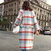 Red and Blue Plaid Long Woolen Coat for Women