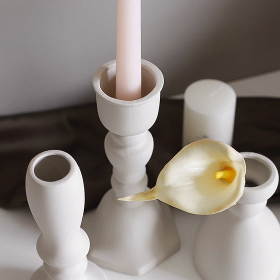 Light Beige Ceramic Candle Holders | Available in 4 Styles