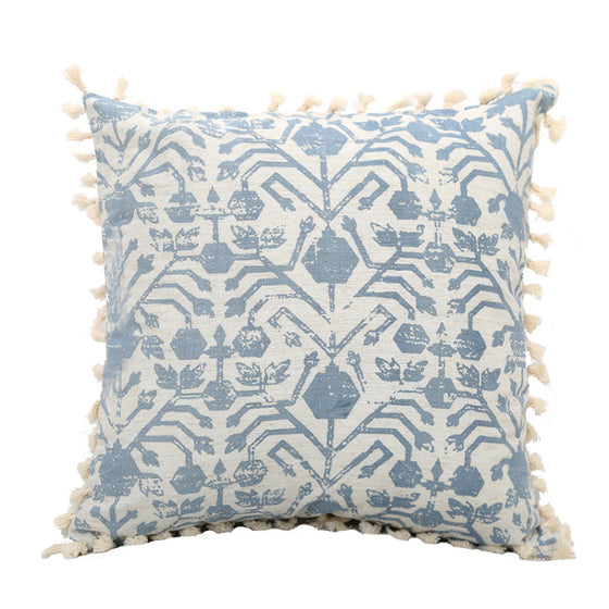 Cotton and Tufted Throw Pillow Cover Printed with Light Geometric Blue Pattern