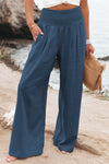 Khaki Smocked High Waist Wide Leg Pants | Available in 7 Colors