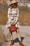 Pink Plaid Button Up Long Sleeve Belted Flannel Dress