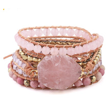  Quartz Stone Leather Wrap Bracelet Set