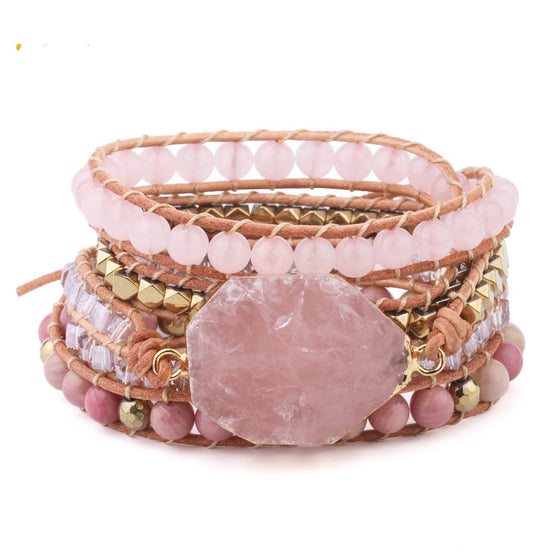 Quartz Stone Leather Wrap Bracelet Set