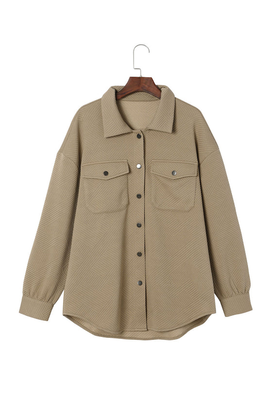 Beige Solid Textured Flap Pocket Buttoned Shacket | Available in 4 Colors