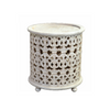 Round Lace Carved End Table in White-Wash Finish