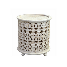  Round Lace Carved End Table in White-Wash Finish