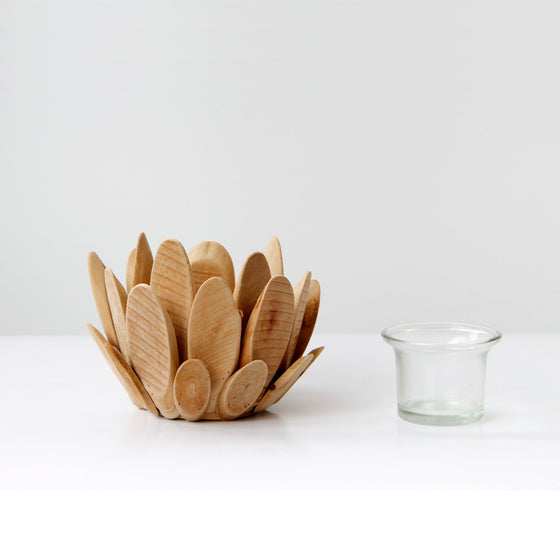 Layered Wooden Petal Votive Candle Holder Set of Two