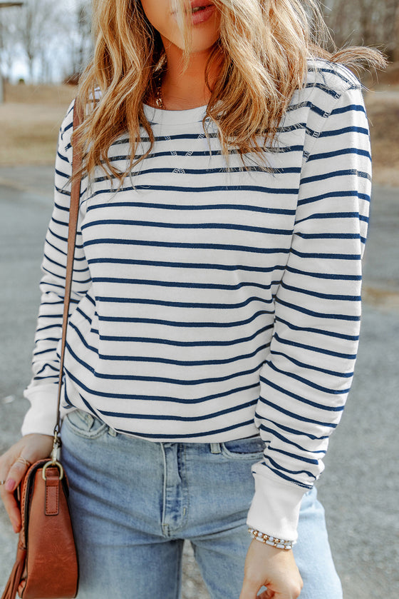 Striped Print Casual Long Sleeve Pullover Top | Available in 2 Colors