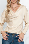 Apricot Elegant Cowl Neck Long Sleeve Blouse