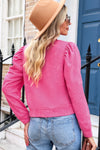 Pink Vintage Washed Puff Sleeve Sweatshirt | Also Available in Green