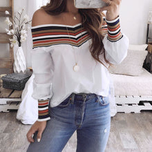  Off the Shoulder Knitted Panel Shirt