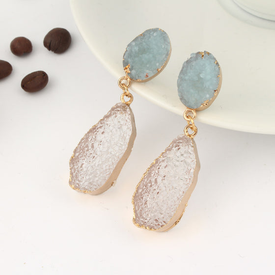 Long Duo Colored Geode and Gold Earrings