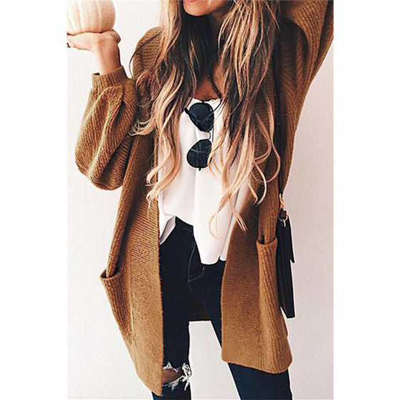 Solid color long-sleeved knitted jacket